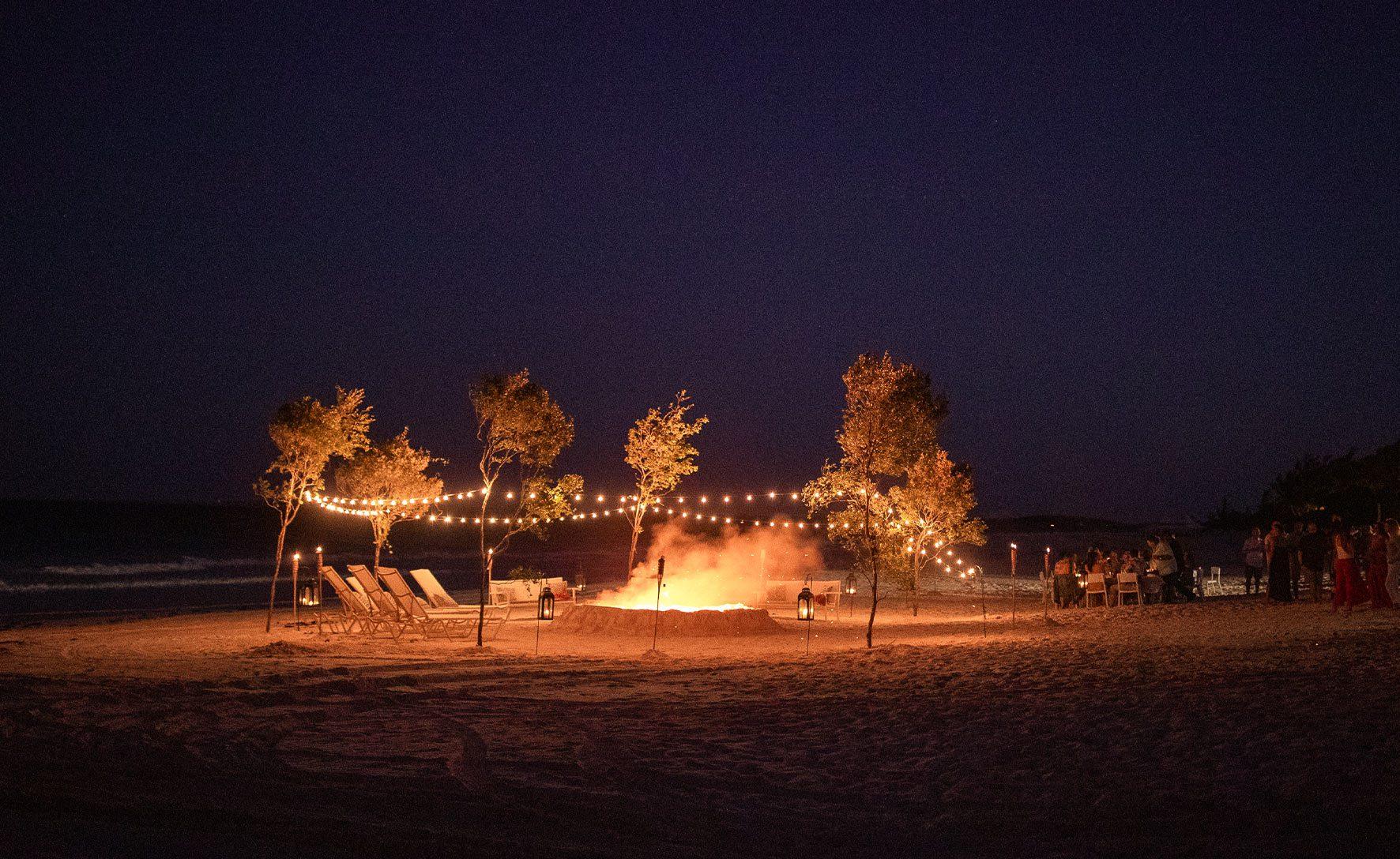 beach bonfire set up for a party